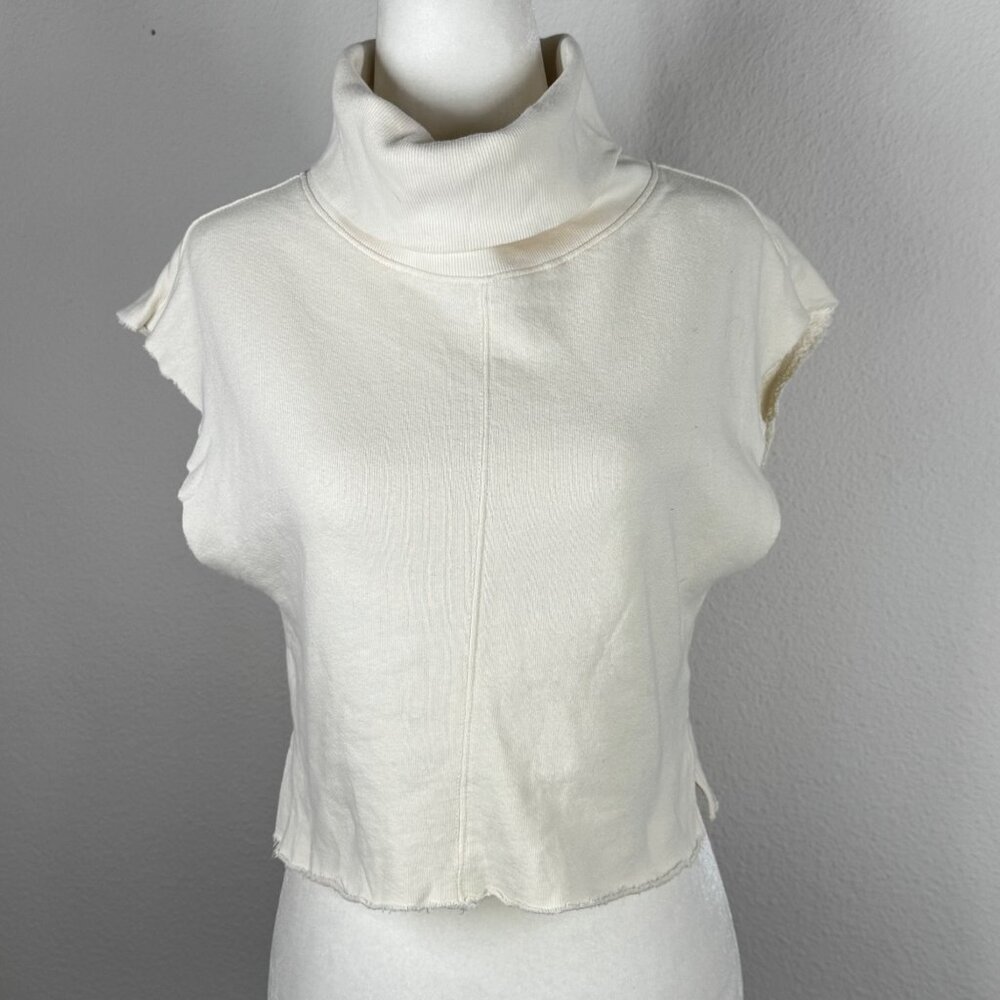 Daniel Patrick Crop Top Sleeveless XS Ivory Raw Edges Turtleneck Athleisure